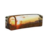 Saguaros at Sunset Leather Pencil Case Gold Zipper Pen Pencil Pouch Bag Organizer for Girls Boys Student School Office College