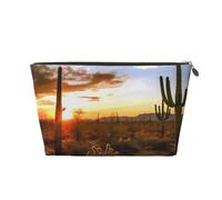 Saguaros at Sunset Prints PVC Leather Travel Toiletry Bag with Gold Zippers, Waterproof Cosmetic Organiser for Makeup, Toiletries & Essentials