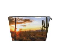 Saguaros at Sunset Prints PVC Leather Travel Toiletry Bag with Silver Zippers, Waterproof Cosmetic Organiser for Makeup, Toiletries & Essentials