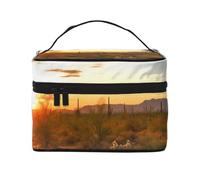 Saguaros at Sunset Prints Travel Makeup Bag Flip Portable Toiletry Bag with Handle for Women's Travel and Daily Use
