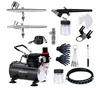SAGUD Airbrush Kit with Compressor, Include 3 Air Brushes 0.2mm 0.3mm 0.8mm and 240V Quiet Compressor Set Air Brush Accessories Cleaning Kit