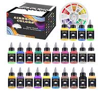 SAGUDIO Airbrush Acrylic Paint Set 24 * 30ml (1oz) Basic Colours Ready to Use Airbrush Kit with Color Wheel - Pre-Thinned for Models, Cakes & Crafts