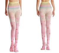 Sahabowi Women Tights, Opaque High Waist Pantyhose, Vintage Control Top Stockings, Ice Cream Strawberry, One size