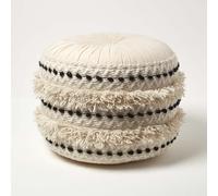 Sahara Cream & Black Macrame Tufted Boho Pouffe