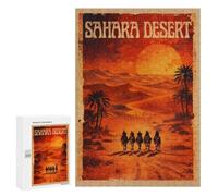Sahara Desert Camel Caravan Vintage Poster Decorative Wooden Puzzle, 300 PCS - Year-End Present, for Screen-Free Relaxation at Home