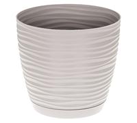 Sahara Indoor Plant Pots - Modern Round Plastic Flower Pots with Drainage Hole & Saucer - 7 Sizes, 8 Colours for Succulents, Herbs, Flowers & Houseplants (23 cm, Light Grey)