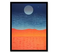 Sahara Moonrise Coral Orange On Blue Serene Landscape Art Print Framed Poster Wall Decor Artery8 Black A4