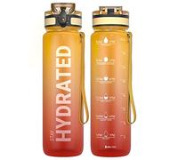 Sahara Sailor Leakproof Water Bottle 1L, Tritan BPA Free Motivational Sport Drinks Bottle with Clear Time Marker, Lock Cover, Easy Clean Brush, Durable for Gym, School, Hiking, Cycling (1 Bottle)