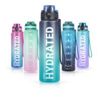 Sahara Sailor Leakproof Water Bottle 1L, Tritan BPA Free Motivational Sport Drinks Bottle with Clear Time Marker, Lock Cover, Easy Clean Brush, Durable for Gym, School, Hiking, Cycling (1 Bottle)