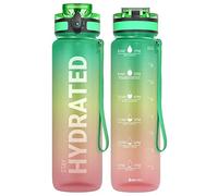 Sahara Sailor Leakproof Water Bottle 1L, Tritan BPA Free Motivational Sport Drinks Bottle with Clear Time Marker, Lock Cover, Easy Clean Brush, Durable for Gym, School, Hiking, Cycling (1 Bottle)