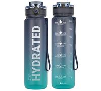 Sahara Sailor Leakproof Water Bottle 1L, Tritan BPA Free Motivational Sport Drinks Bottle with Clear Time Marker, Lock Cover, Easy Clean Brush, Durable for Gym, School, Hiking, Cycling (1 Bottle)
