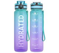 Sahara Sailor Leakproof Water Bottle 1L, Tritan BPA Free Motivational Sport Drinks Bottle with Clear Time Marker, Lock Cover, Easy Clean Brush, Durable for Gym, School, Hiking, Cycling (1 Bottle)