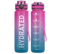 Sahara Sailor Leakproof Water Bottle 1L, Tritan BPA Free Motivational Sport Drinks Bottle with Clear Time Marker, Lock Cover, Easy Clean Brush, Durable for Gym, School, Hiking, Cycling (1 Bottle)