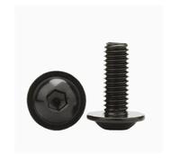 Saharuse 2pcs-50pcs black Flange Button Head With Washer Collar Screw M2 M2.5 M3 M4 M5 M6 M8 M10 Hex Socket round washer head screw(X8mm,M2 50PCS)