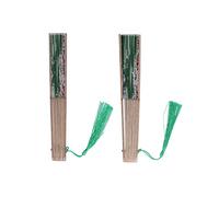 Sahgsa 2 Pcs Elegant Green Bamboo Folding Fans Decorative Cooling Tool for Wedding Party Concert Accessories
