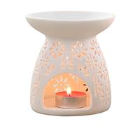 Sahgsa Ceramic Oil Burner Wax Burner with Candle Holder Oil Diffuser with Flower Pattern Tea Light Holder Candle Aromatherapy Stove Decoration for Yoga Spa Bedroom