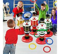 Sahgsa Christmas Ring Toss Toy, Cute Inflatable Snowman Playset for Holiday Party, PVC, Red, Green, Black, Gold, White, 5 Snowmen, 10 Rounds