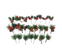 Sahgsa Pack of 25 Artificial Pine Needles, Pine Needle Branches with Red Berry Stems, Small Artificial Berries, Pine Cone Branches for Crafts, Christmas Tree, DIY Garland