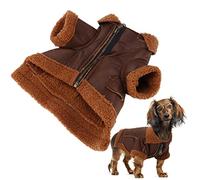Sahgsa PU Leather Dog Jacket, Warm, Thickened Plush, PU Leather Dog Clothes, Elastic Turtleneck Design, Suitable for Halloween Parties, with Four Foot Winter Zip Jacket, for Dogs (S)