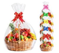 SAHMVER Extra Large Cellophane Bags, 10Pcs Clear Cellophane Wrap for Hampers with Pull Bows, 30"X40" Cellophane Wrap Bags for Hampers, Packaging Basket Bag, Gift Wrap Cellophane