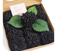 Sahoottie 12 Pcs Black Artificial Chrysanthemum Flower Gift Box with Leaves and Stems Champagne Fake Foam Black Flowers for Home Decor,Wedding Party,Garden,Floral Arrangement