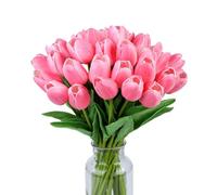 Sahoottie 15Pcs Artificial Tulips Fake Tulip Artificial Flowers Indoor Tulips Artificial Flowers Real Touch Flowers for Home Wedding Decoration(Rose Pink)