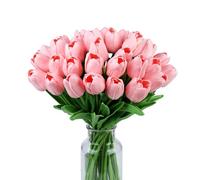 Sahoottie 15Pcs Pink Artificial Tulips Fake Tulip Pink Artificial Flowers Real Touch Flower Tulips Artificial Flowers for Home Wedding Living Room Decoration