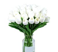 Sahoottie 15Pcs White Artificial Tulips Fake Tulips White Flower Tulips Artificial Flowers Real Touch Flowers for Home Wedding Decoration