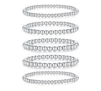 Sahoottie 5 Pcs Silver Bracelets for Women Silver Plated Beaded Bracelets Stretch Adjustable Bracelet Dainty Bead Bracelet Stacking Jewellery for Women Her Birthday Valentine's Gifts 4/5/6/7mm