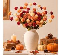 Sahoottie 6 Pcs Artificial Chrysanthemum Autumn Flower (2 Red/2 Yellow/2 Orange)