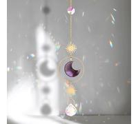 Sahoottie Amethyst Sun Catcher Purple Moon Crystal Sun Catcher for Window Hanging Crystal Outdoor Rainbow Maker