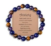 Sahoottie Anxiety Bracelet Menopause Relief Anxiety Bracelet Amethyst Lapis Lazuli Tiger's Eye Crystal Bracelets for Women Natural Gemstone Stretch Bracelets, Spiritual Gift for Stress Relief