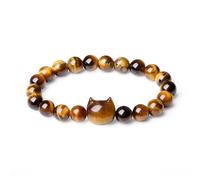 Sahoottie Cat Crystal Bracelet 8mm Beaded Gemstone Stone Bracelets Cat Gifts for Women Crystal Cats Jewellery Good Luck Gifts