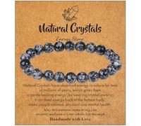 Sahoottie Crystal Bracelets for Women Snowflake Obsidian Bead Gemstone Bracelet Beaded Crystal Bracelet 8mm Black Anxiety Healing Snowflake Obsidian Bracelets for Women Jewellery