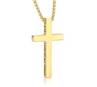 Sahoottie Gold Cross Necklace Men Bible Philippians 4:13 Gold Cross Pendant Necklaces Chain for Men Stainless Steel Christian Necklace for Men Religious gifts 21"