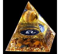 Sahoottie Leo Crystal Pyramid Ogan Chakra Energy Tower Tiger Eyes Healing Crystals Tower Orgonite Gold Pyramid Crystal Leo Gifts for Birthday Christmas Spiritual Gifts for Women Men