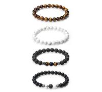 Sahoottie Mens Beaded Bracelets 8mm Tigers Eye Bracelet Black Agate Crystal Stone for Relaxation Balance & Protection Bracelets White Bead Bracelet Mens Women Boyfriend Gifts