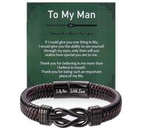 Sahoottie Mens Leather Bracelet Black Infinity Bracelet for Him Gifts for Men Birthday Presents for Him Engraved Bracelets for Men