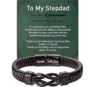 Sahoottie Stepdad Bracelet Mens Leather Bracelet Black Infinity Bracelets for Men Stepdad Gifts Birthday Presents for Dad Engraved Bracelets for Men