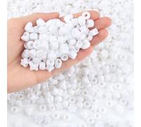 Sahoottie White Pony Beads for Bracelet Making, 500 Pcs 5 Shapes Acrylic Plastic Pony Beads Set, Bulk Craft Pure Bead with 4mm Large Hole for Braids & DIY Jewellery Making,Wedding Decor Crafts