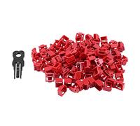 SAHROO 100Pcs Red RJ45 Port Ethernet LAN Hub Anti Dust Cover Plug Cap Blockout Protector with Proprietary Lock and Key