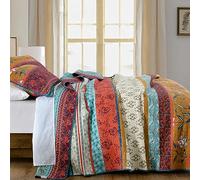 SahSahCasa 100% Cotton Quilt King Size, King Quilt Set, Vintage Boho Reversible Quilt Bedding Set, Lightweight Comforter Bed Spread, Red/Spa Green/Mute Yellow, 3pcs