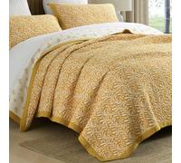 SahSahCasa 100% Cotton Quilt Set King Size, Reversible Botanical Quilted Bedspread Bedding Set Lightweight Comforter, 3pcs, Yellow