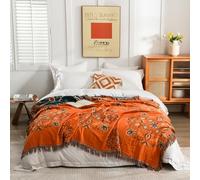 SahSahCasa 100% Cotton Throw Blanket, Orange Muslin Throw Blanket for Couch Chair Sofa Bed, Soft Reversible Blanket Home Decor for Outdoor and Indoor, 50x80 Inch