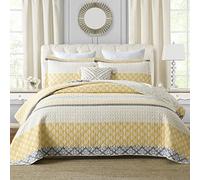 SahSahCasa Bedding, Cotton, Yellow/Grey, King(98"x106")