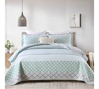 SahSahCasa King Size Quilt 100% Cotton Floral Pattern King Size Bedding Set Bedspreads Patchwork Reversible Lightweight Quilt for All Seasons Green/Grey
