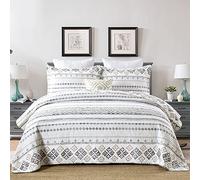 SahSahCasa King Size Quilt, King Size Bedding Set, 100% Cotton, Boho Quilt, Bedspreads, Bohemian, Reversible, Lightweight, Striped, Bedspread for All Seasons, White/Gray, 3 Piece