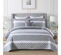 SahSahCasa Quilt King Size, King Quilt Set, 100% Cotton King Quilt Bedding Set Bedspreads, Reversible Lightweight Floral Patchwork Quilts Bedspread for King Bed, Bluish Grey, for All Season, 3-Piece