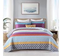 SahSahCasa Quilt King Size, King Quilt Set, 100% Cotton Quilt Bedding Set Bedspreads Boho, Bohemian Reversible Lightweight Comforter Floral Patchwork Bed Spread for King Bed, Purple/Blue, 3Pcs