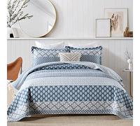 SahSahCasa Quilt King Size, King Size, Quilt Set, 100% Cotton Floral Quilt, King Quilt Bedding Set, Bedspreads, Patchwork, Reversible, Lightweight, Comforter for All Seasons, Blue/Grey, 3 Pieces
